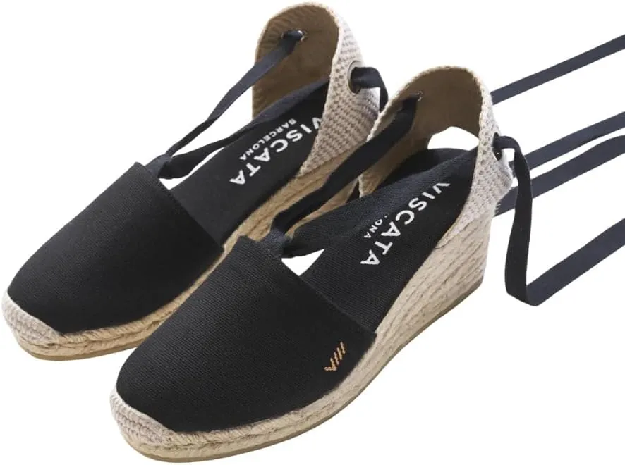 VISCATA Escala Espadrille Canvas Wedges with Sleek Ankle Laces Women's Lace Up Shoes Handmade in Spain Organic Cotton Canvas and 100% Natural Jute Midsole for All Occasions