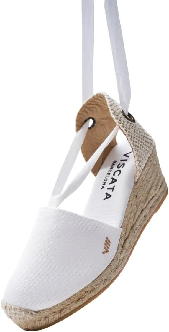 VISCATA Escala Espadrille Canvas Wedges with Sleek Ankle Laces Women's Lace Up Shoes Handmade in Spain Organic Cotton Canvas and 100% Natural Jute Midsole for All Occasions