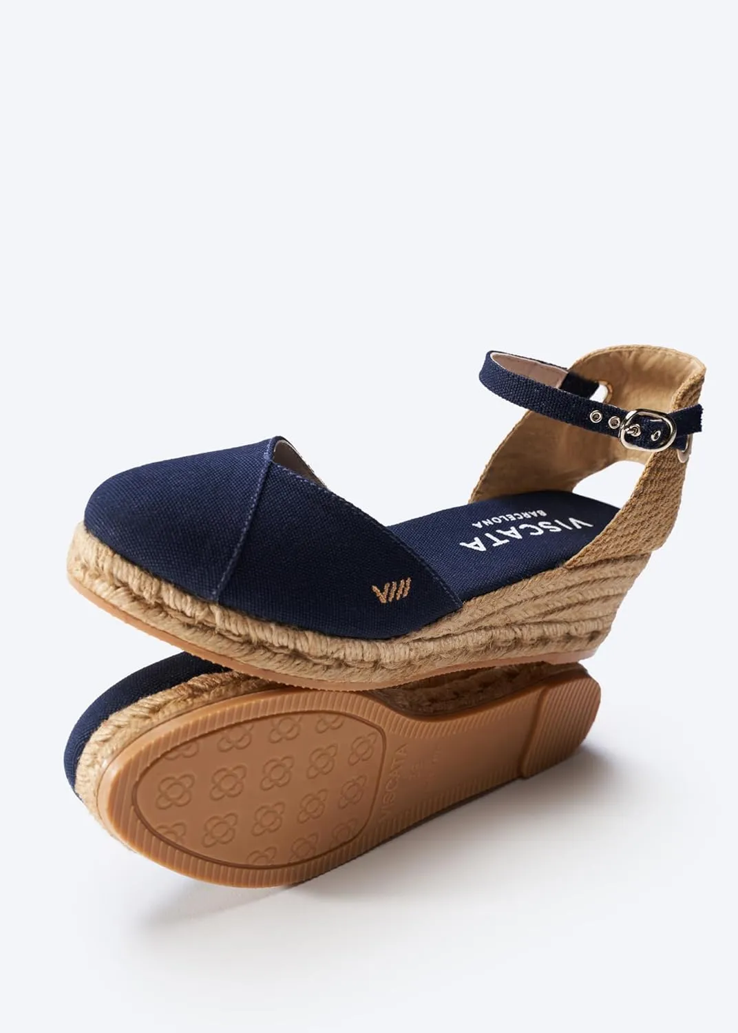 Viscata Pubol Espadrille Canvas Low Wedges with Ankle Strap Spain Handmade 2” Heel Women's Sandals with Breathable Organic Cotton Canvas and 100% Natural Jute for all Occasions: Casual, Work, Party