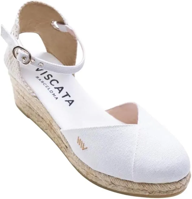 Viscata Pubol Espadrille Canvas Low Wedges with Ankle Strap Spain Handmade 2” Heel Women's Sandals with Breathable Organic Cotton Canvas and 100% Natural Jute for all Occasions: Casual, Work, Party