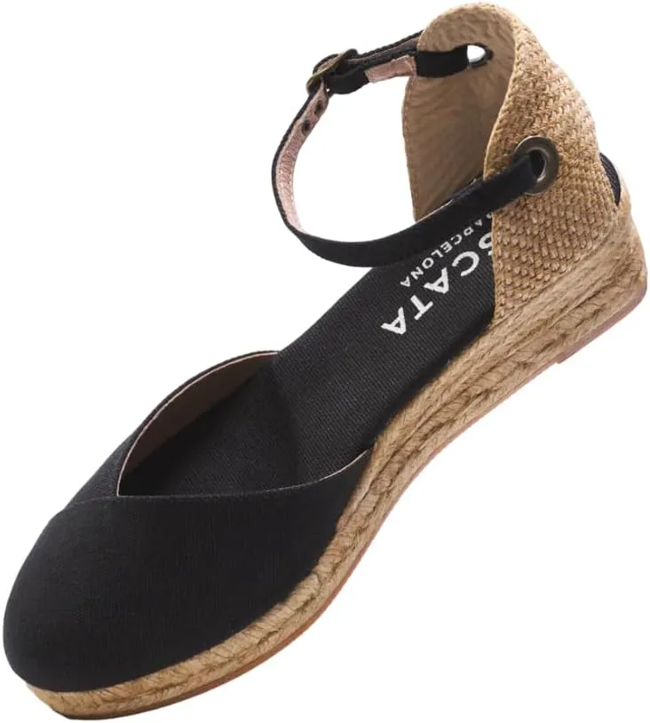 Viscata Pubol Espadrille Canvas Low Wedges with Ankle Strap Spain Handmade 2” Heel Women's Sandals with Breathable Organic Cotton Canvas and 100% Natural Jute for all Occasions: Casual, Work, Party