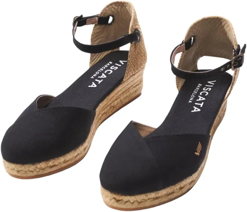 Viscata Pubol Espadrille Canvas Low Wedges with Ankle Strap Spain Handmade 2” Heel Women's Sandals with Breathable Organic Cotton Canvas and 100% Natural Jute for all Occasions: Casual, Work, Party