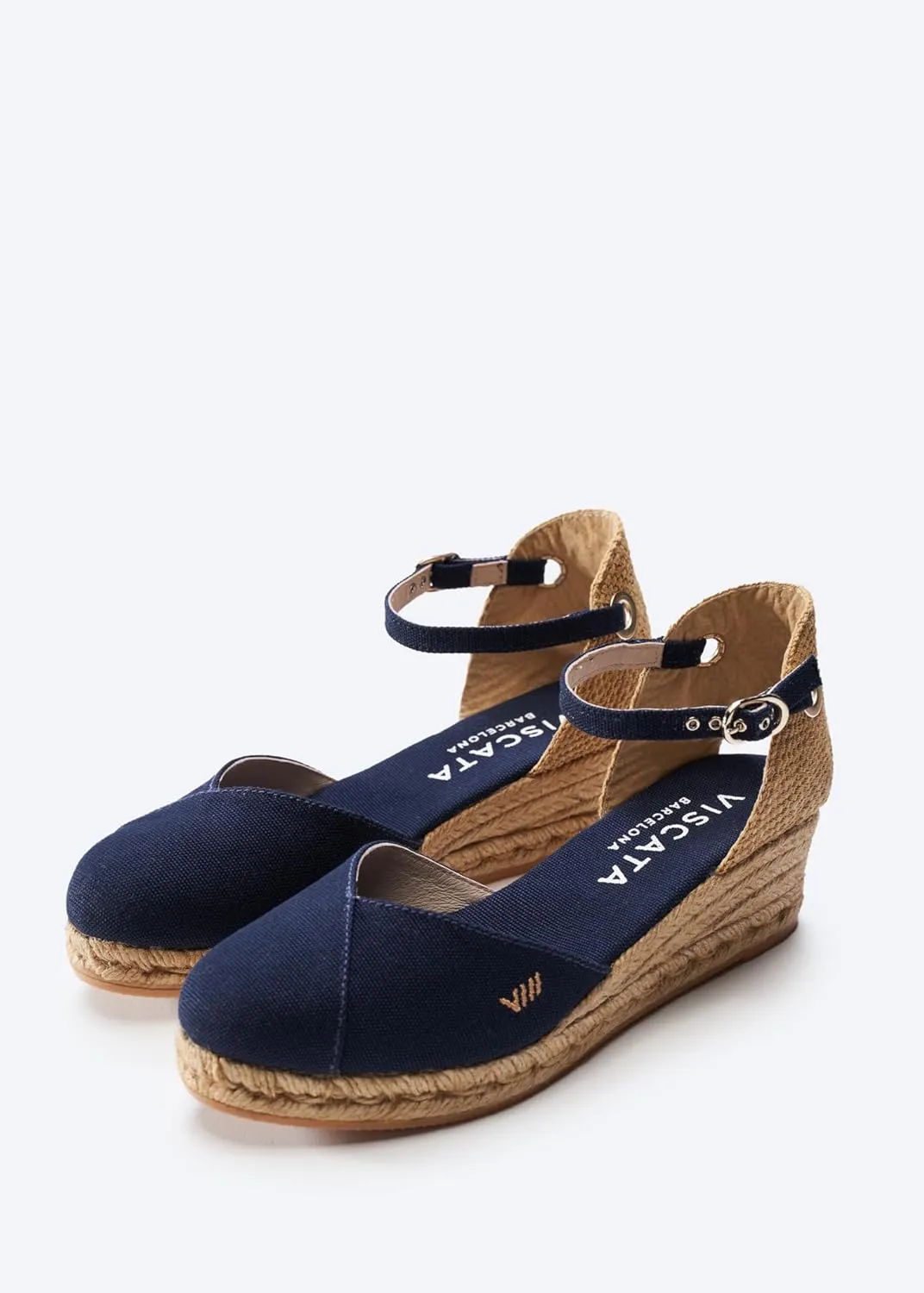 Viscata Pubol Espadrille Canvas Low Wedges with Ankle Strap Spain Handmade 2” Heel Women's Sandals with Breathable Organic Cotton Canvas and 100% Natural Jute for all Occasions: Casual, Work, Party