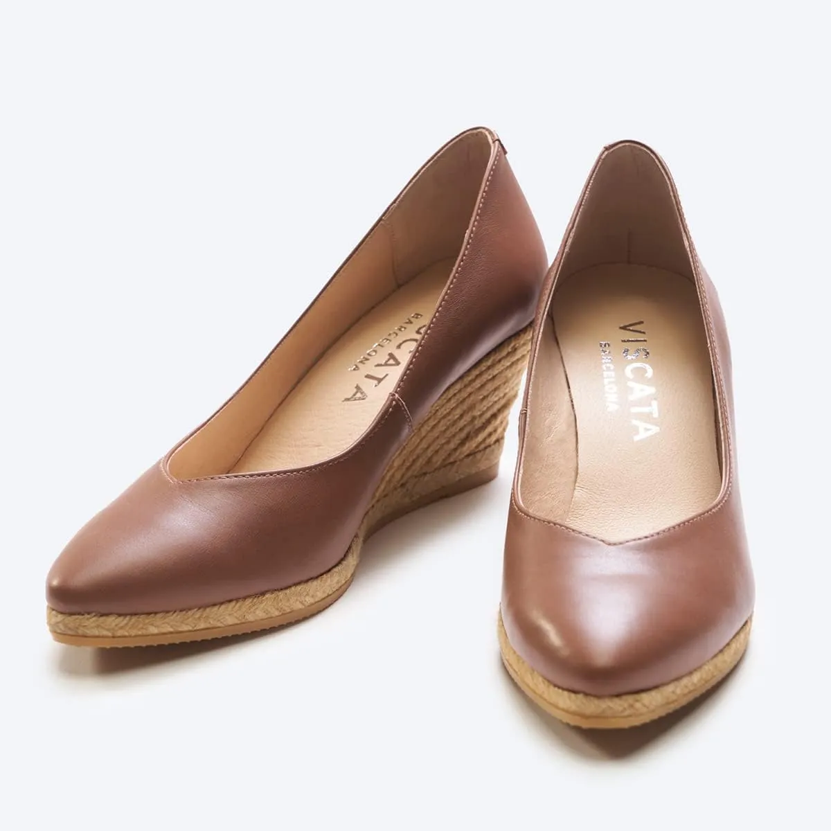 VISCATA Roses Espadrille Leather Wedges Spain Handmade 2 ½” Heel Women's Pumps with Soft, Premium Leather Upper and 100% Natural Jute Midsole for All Occasions: Casual, Work, Party