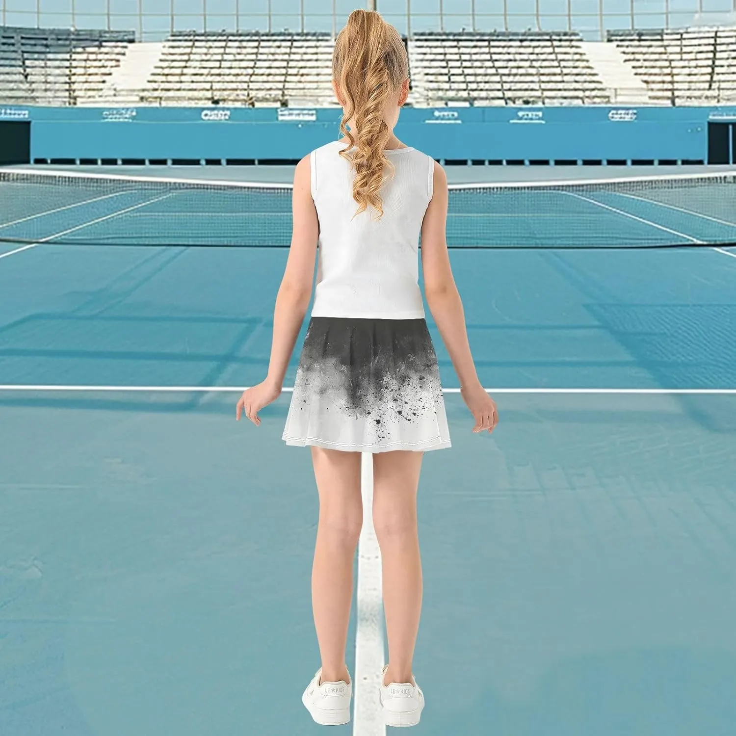visesunny Girl's Golf Skirt Athletic Black Color Ink Gradient Tennis Skort Sport Activewear with Double Layer Pockets