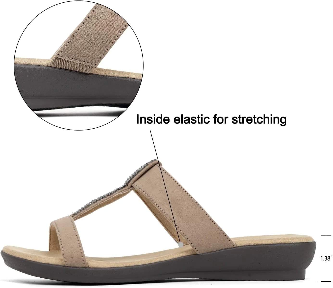 VJH confort Women’s Slides, Comfortable Open toe Rhinestone H-band Dressy Flat Sandals