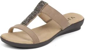 VJH confort Women’s Slides, Comfortable Open toe Rhinestone H-band Dressy Flat Sandals