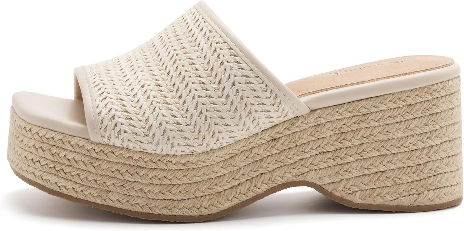 vodvob Platform Sandals for Women Wedges Open Toe Comfort Slip On Mules Bohemia Sandals Casual Summer Slides Espadrille Sandals