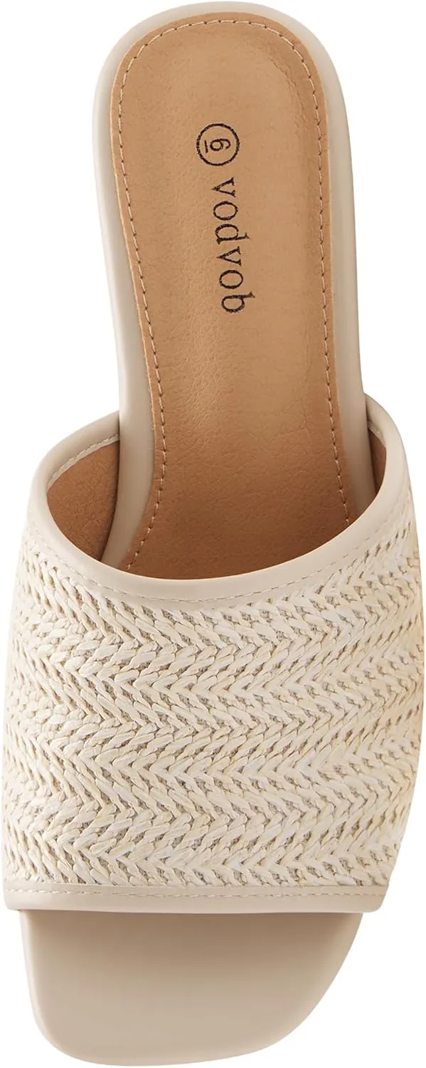 vodvob Platform Sandals for Women Wedges Open Toe Comfort Slip On Mules Bohemia Sandals Casual Summer Slides Espadrille Sandals