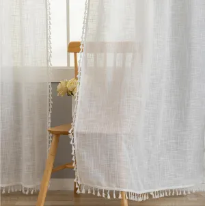 VOILYBIRD Linen Texture Boho Curtains 63 Inches Long for Bedroom Farmhouse Curtains & Drapes Country Style, 40" W x 63" L, Off White, 2 Panels