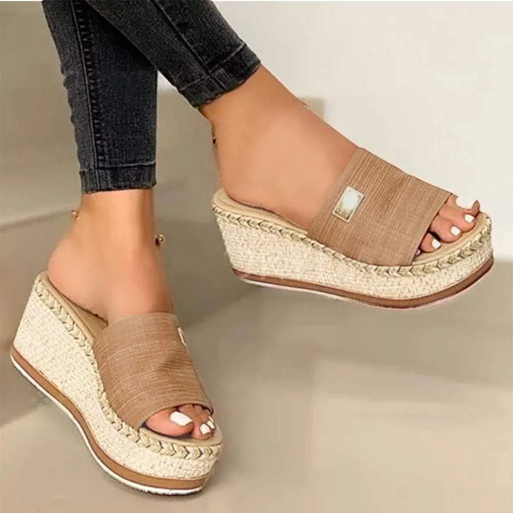 Wedge Sandals for Women Dressy, Espadrille Platform for Women,Comfortable Open Toe Low Heels Slides Casual Summer Slip On Cute Beach Shoes Lightweight Vacation Slippers ﻿