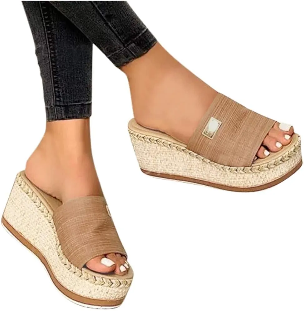 Wedge Sandals for Women Dressy, Espadrille Platform for Women,Comfortable Open Toe Low Heels Slides Casual Summer Slip On Cute Beach Shoes Lightweight Vacation Slippers ﻿