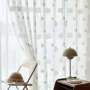 White 3D Cloud Sheer Curtains for Girls Bedroom Light Filtering Drape Cute Embossed Cloud Pom Pom Curtains Farmhouse Rod Pocket Elegant Embroidered Translucent Voile Window Treatment 1 Panel 39Wx84L