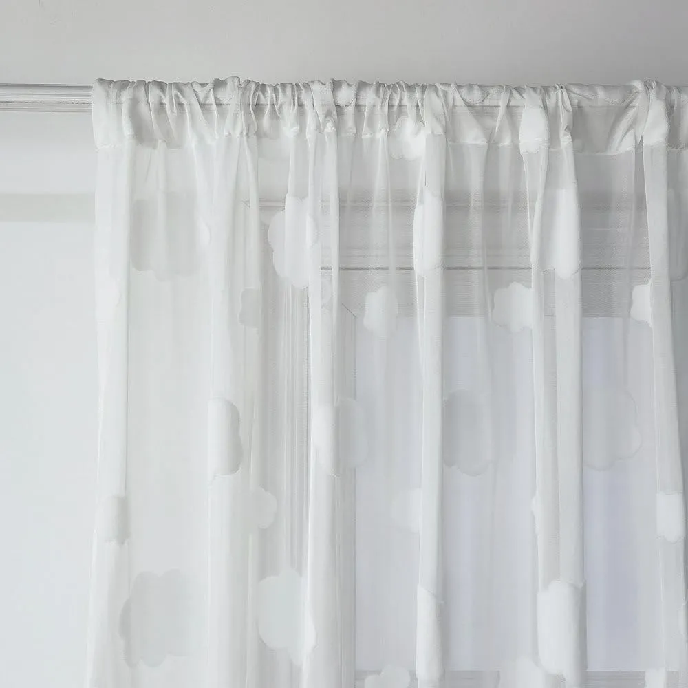 White 3D Cloud Sheer Curtains for Girls Bedroom Light Filtering Drape Cute Embossed Cloud Pom Pom Curtains Farmhouse Rod Pocket Elegant Embroidered Translucent Voile Window Treatment 1 Panel 39Wx84L