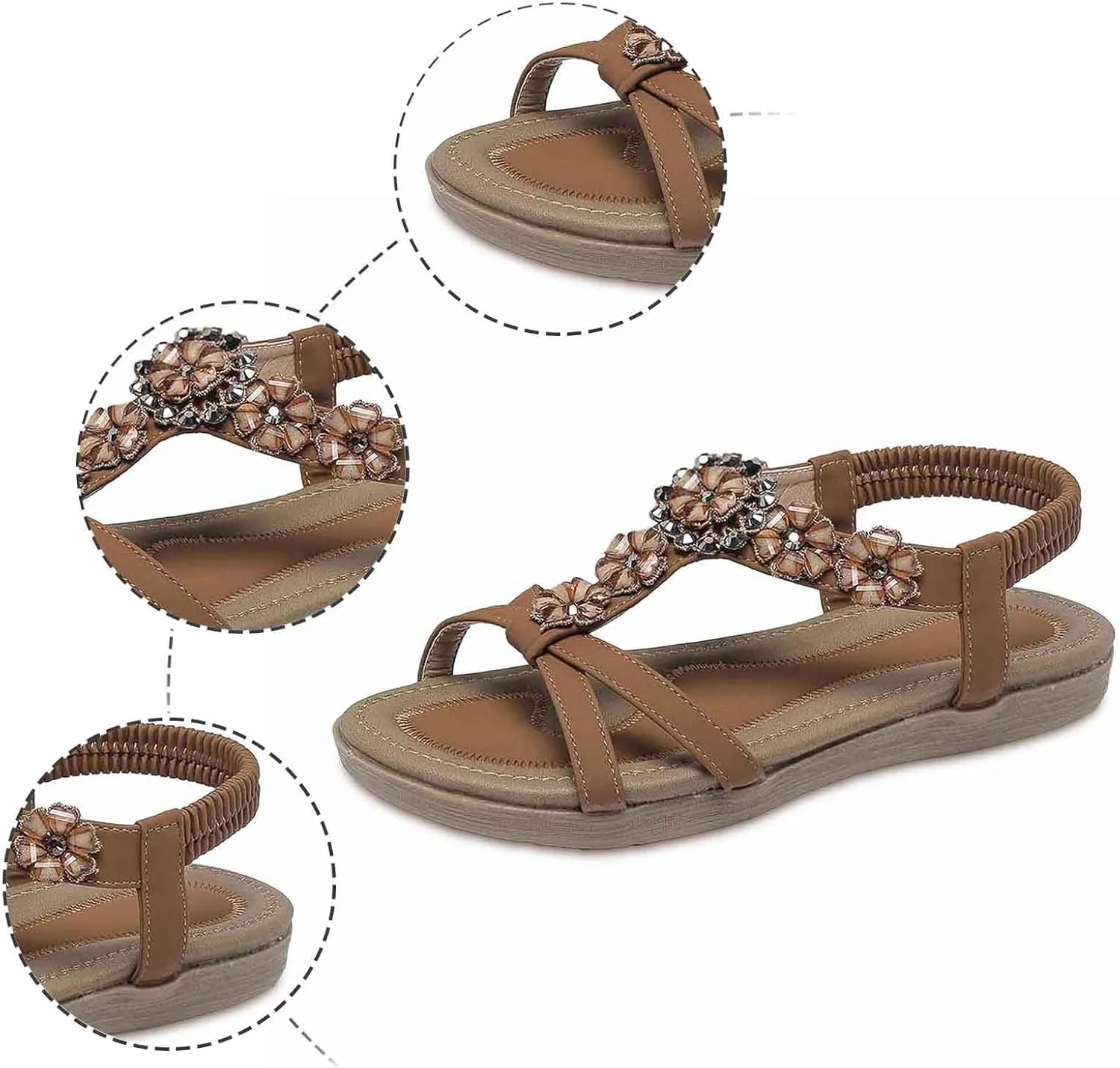 Wide Width Sandals For Women,Summer Beach Sandals For Women 2025 Comfortable Bohemian Crystal Dressy Summer Flat Casual Ankle Strap Elastic Slip on Beach Sandal