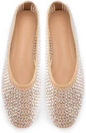 WIRALOMI Rhinestone Ballet Flats for Women Sparkly Ballerina Flats Comfortable Mesh Glitter Party Wedding Dress Shoes