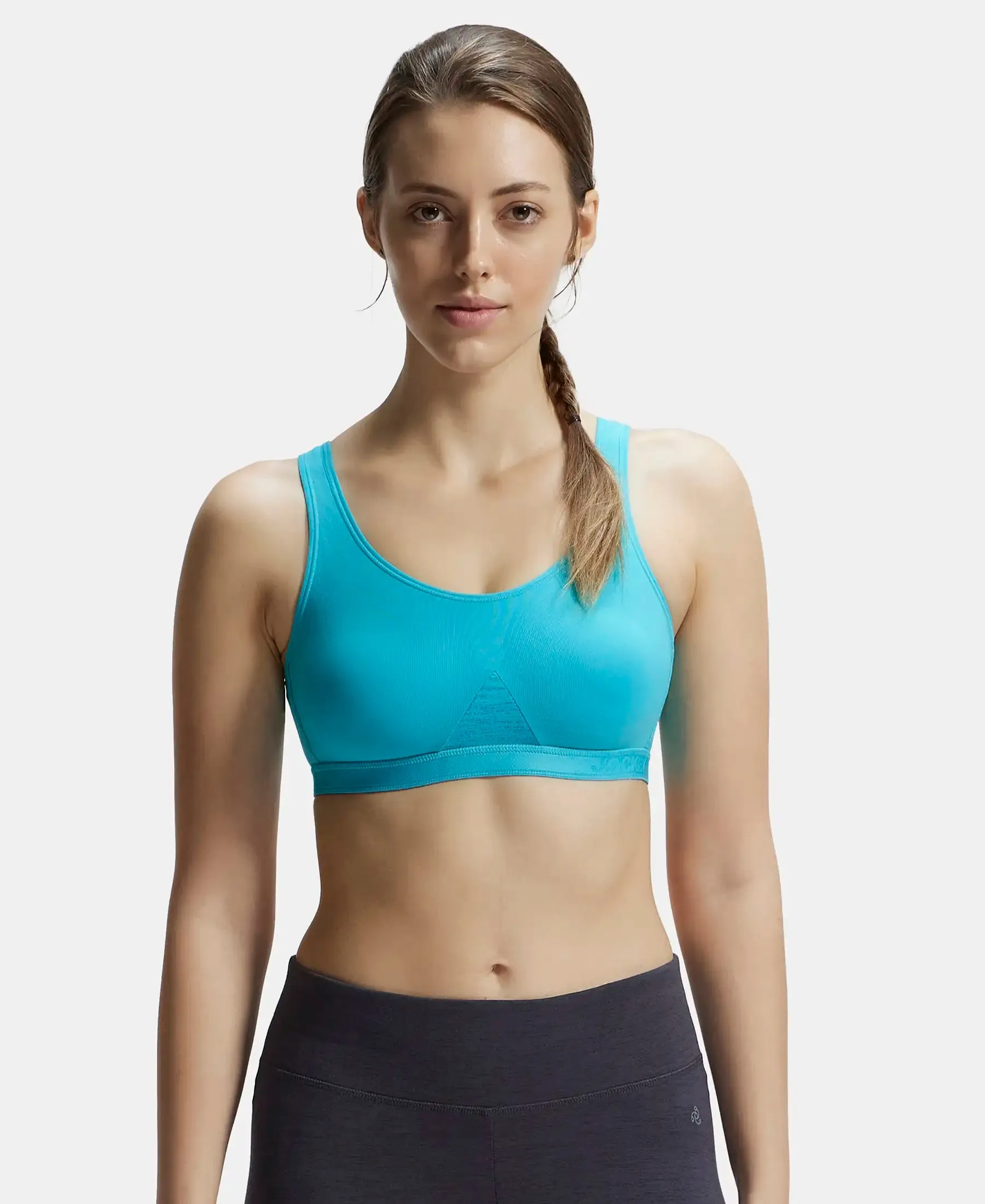 Wirefree Non Padded Super Combed Cotton Elastane Stretch Full Coverage Slip-On Active Bra with Wider Straps and Moisture Move Treatment - J Teal Assorted Prints