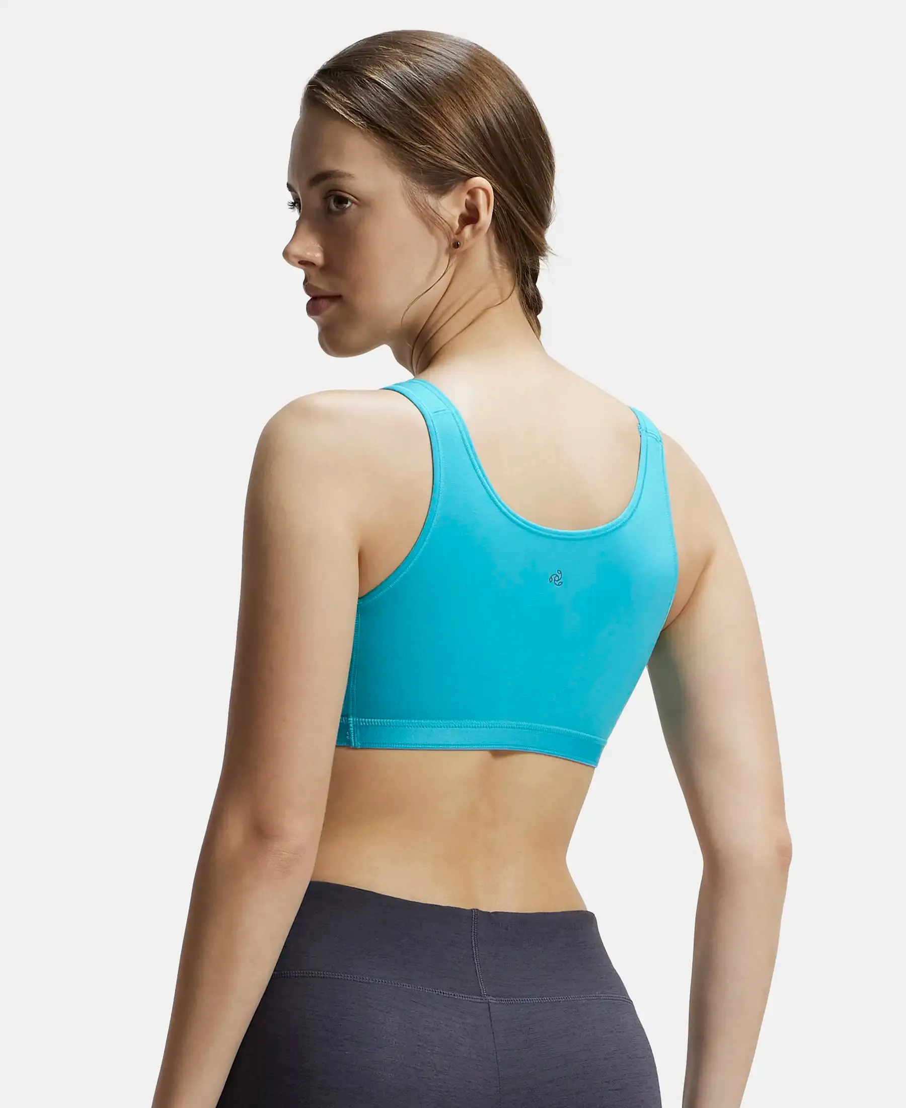 Wirefree Non Padded Super Combed Cotton Elastane Stretch Full Coverage Slip-On Active Bra with Wider Straps and Moisture Move Treatment - J Teal Assorted Prints