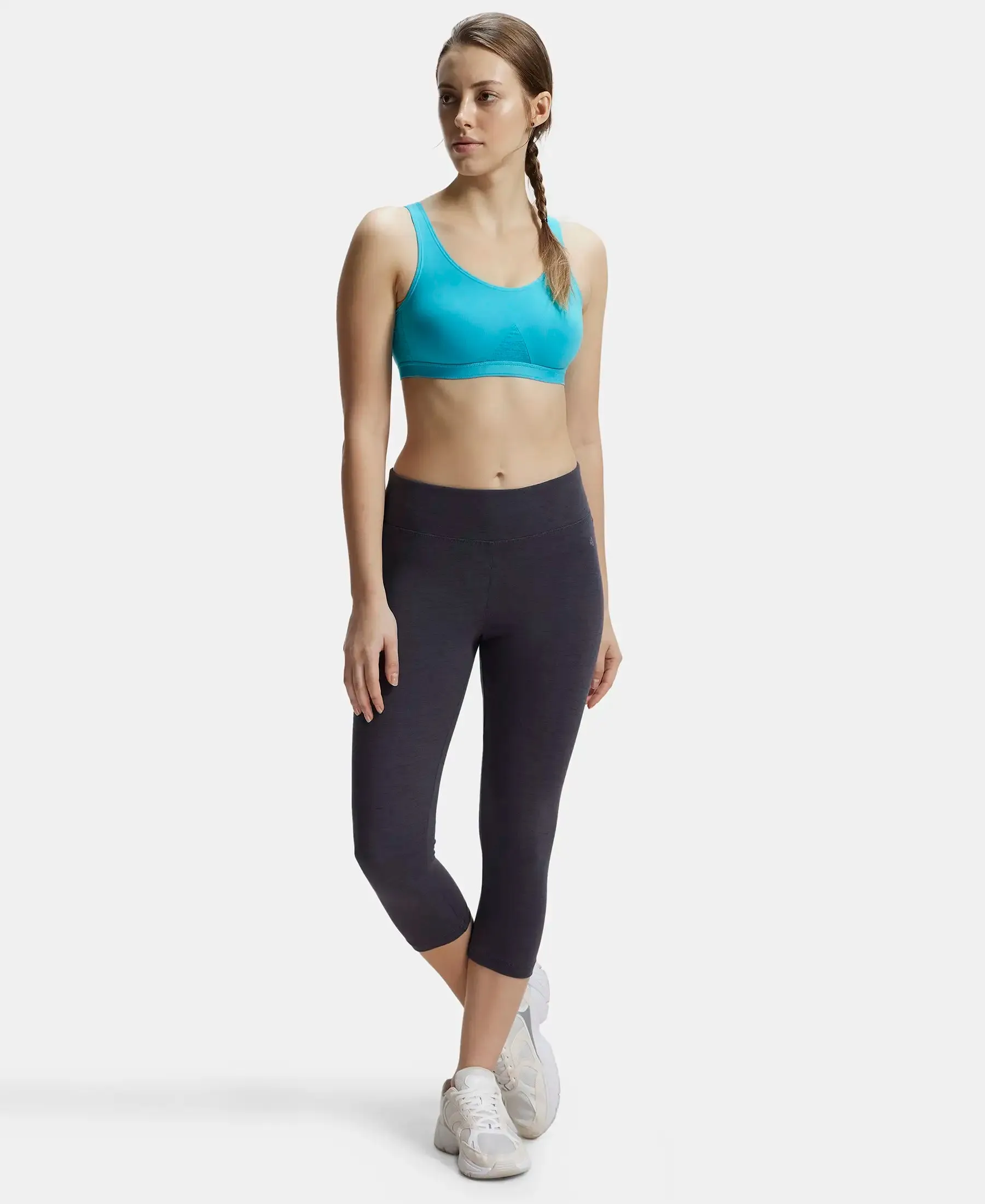 Wirefree Non Padded Super Combed Cotton Elastane Stretch Full Coverage Slip-On Active Bra with Wider Straps and Moisture Move Treatment - J Teal Assorted Prints