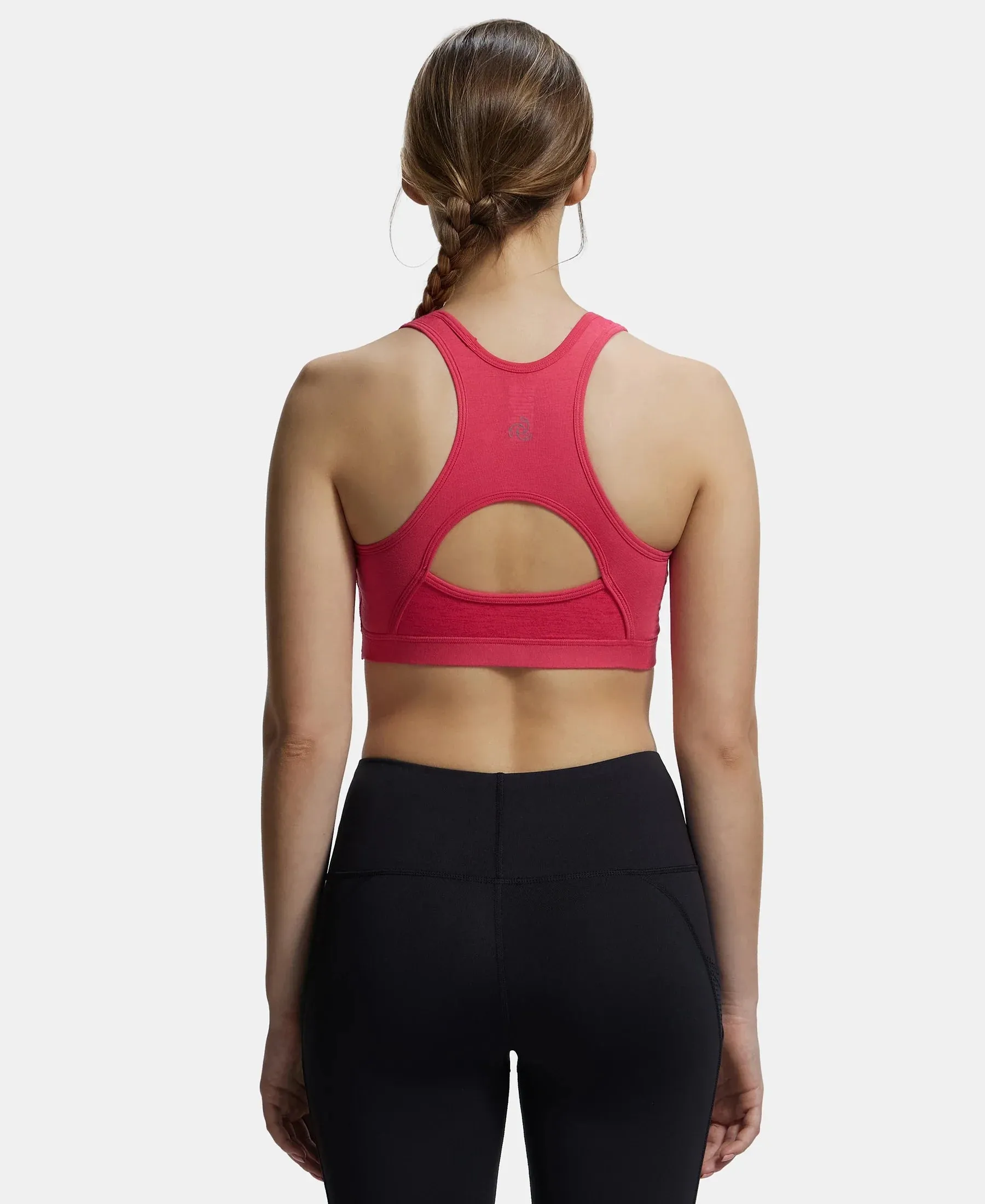Wirefree Padded Super Combed Cotton Elastane Stretch Full Coverage Racer Back Styling Active Bra with StayFresh and Moisture Move Treatment - Ruby Assorted Printed