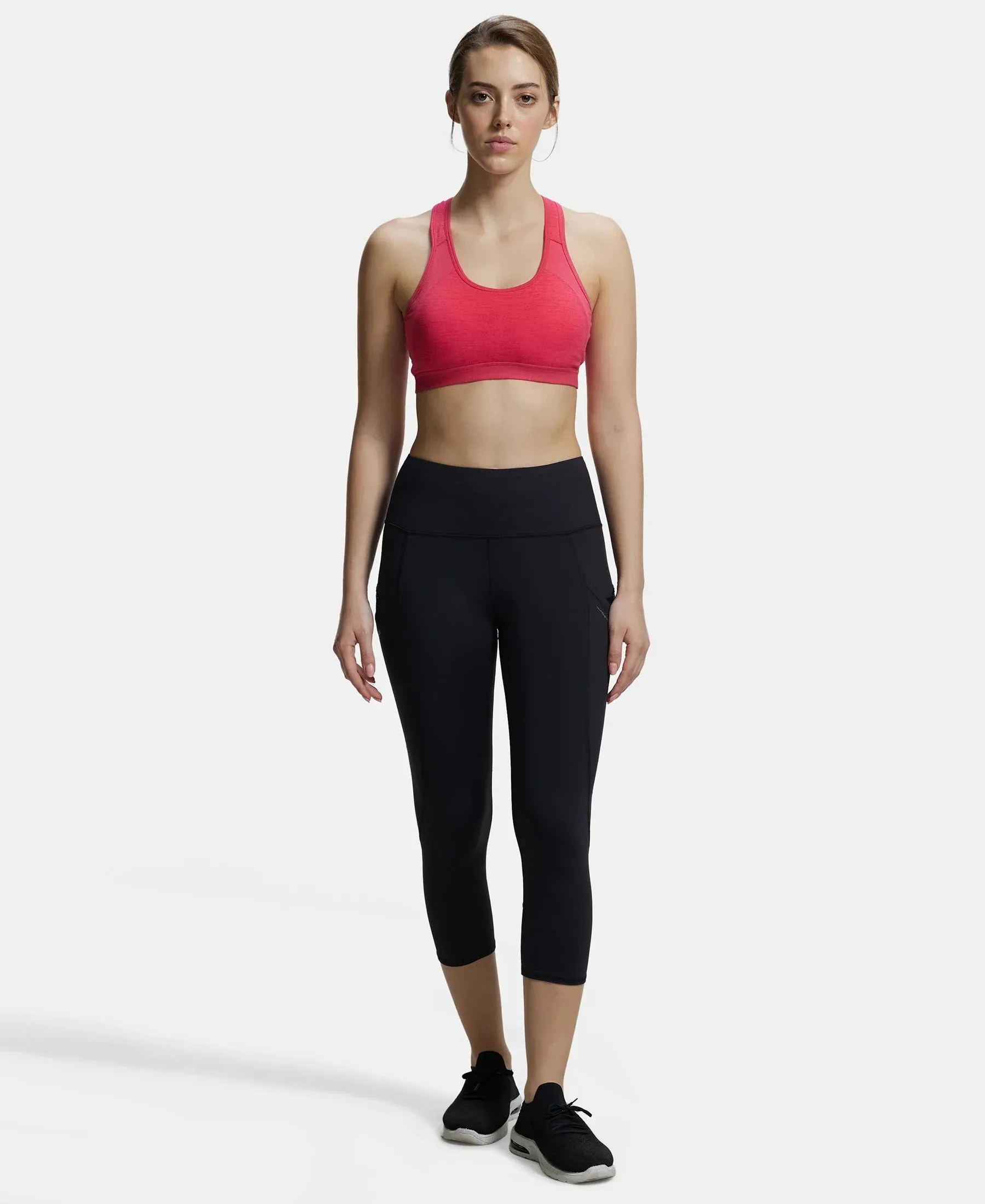 Wirefree Padded Super Combed Cotton Elastane Stretch Full Coverage Racer Back Styling Active Bra with StayFresh and Moisture Move Treatment - Ruby Assorted Printed