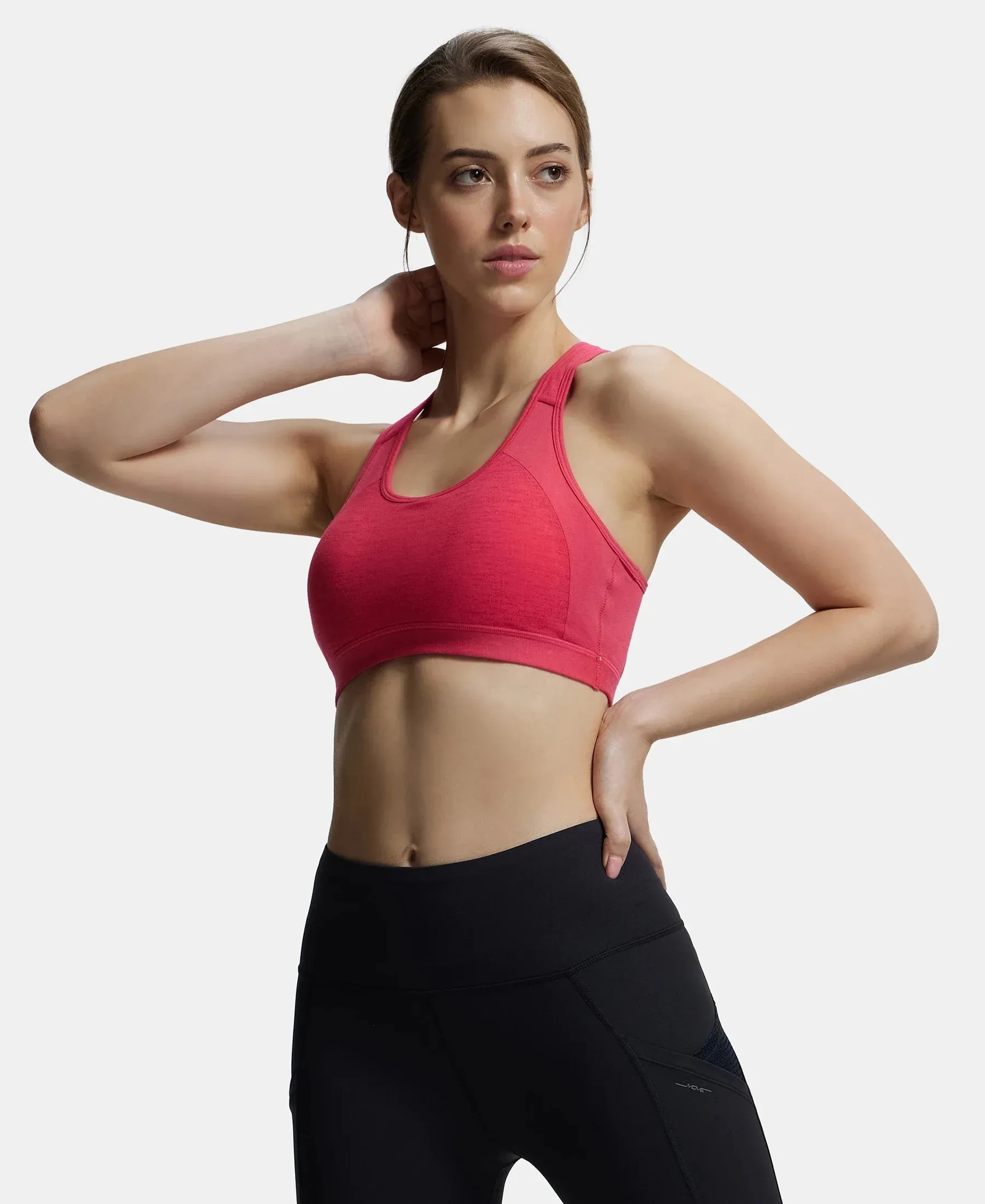 Wirefree Padded Super Combed Cotton Elastane Stretch Full Coverage Racer Back Styling Active Bra with StayFresh and Moisture Move Treatment - Ruby Assorted Printed