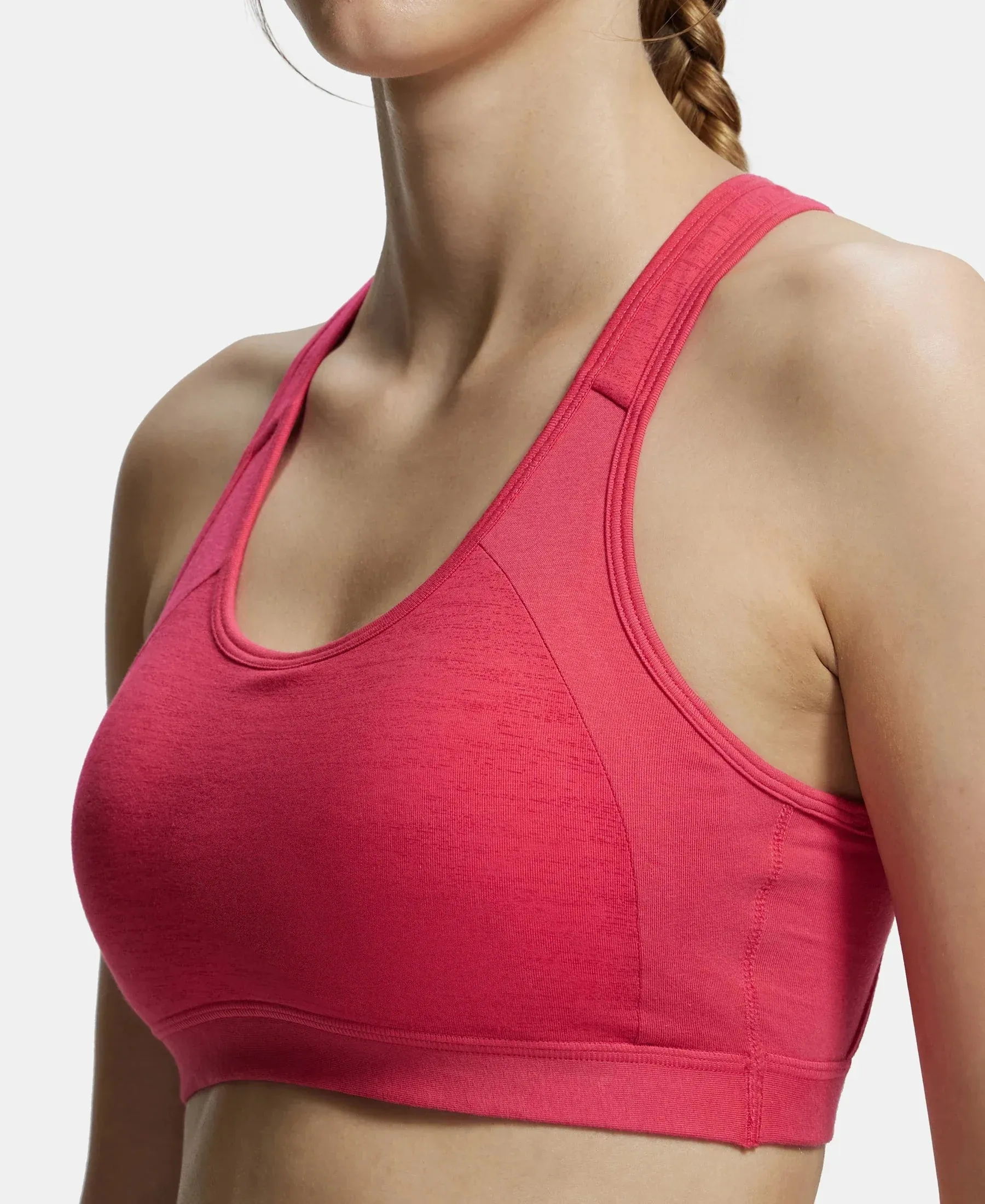 Wirefree Padded Super Combed Cotton Elastane Stretch Full Coverage Racer Back Styling Active Bra with StayFresh and Moisture Move Treatment - Ruby Assorted Printed