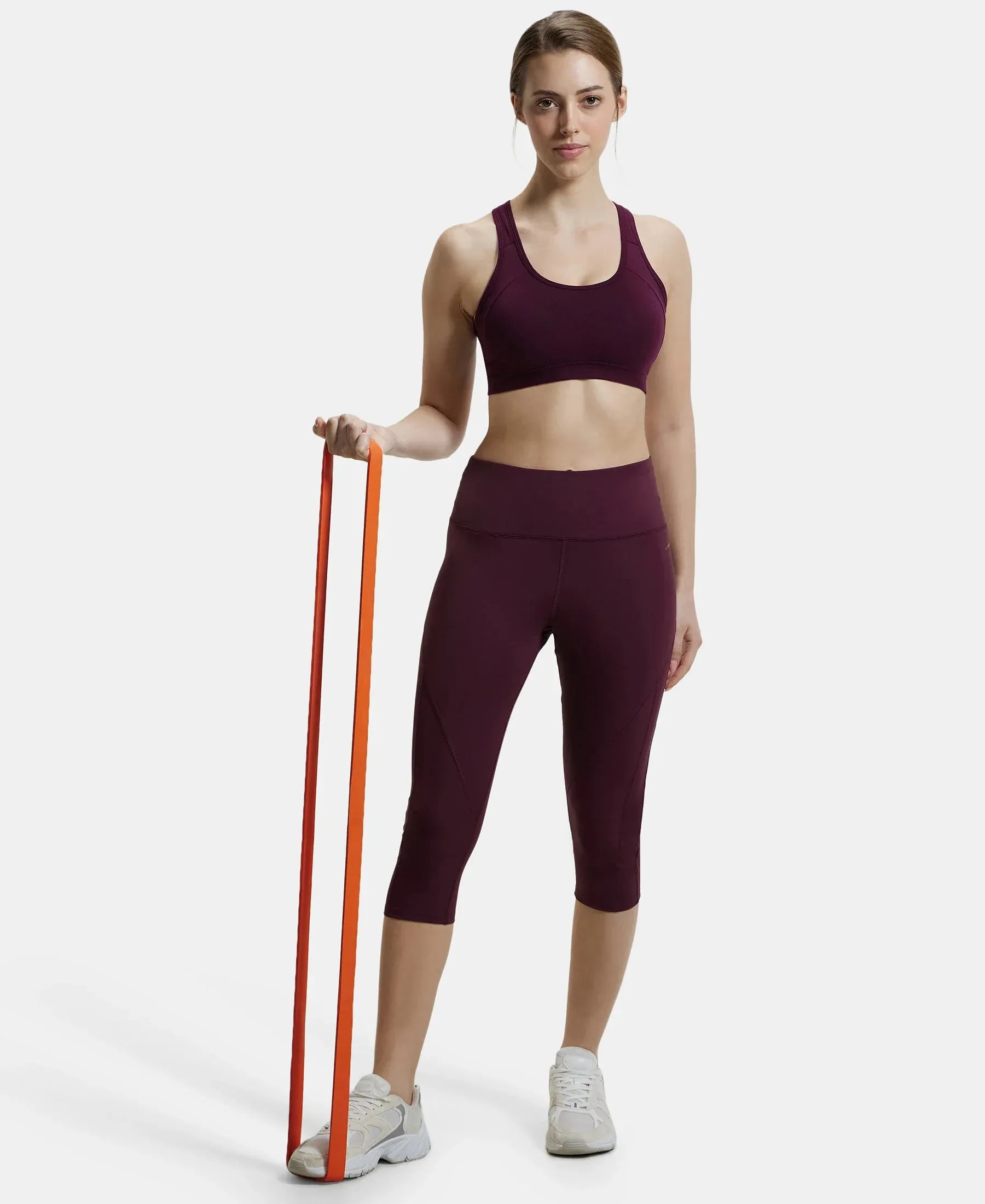 Wirefree Padded Super Combed Cotton Elastane Stretch Full Coverage Racer Back Styling Active Bra with StayFresh and Moisture Move Treatment - Wine Tasting