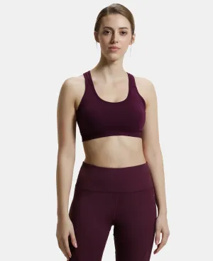 Wirefree Padded Super Combed Cotton Elastane Stretch Full Coverage Racer Back Styling Active Bra with StayFresh and Moisture Move Treatment - Wine Tasting