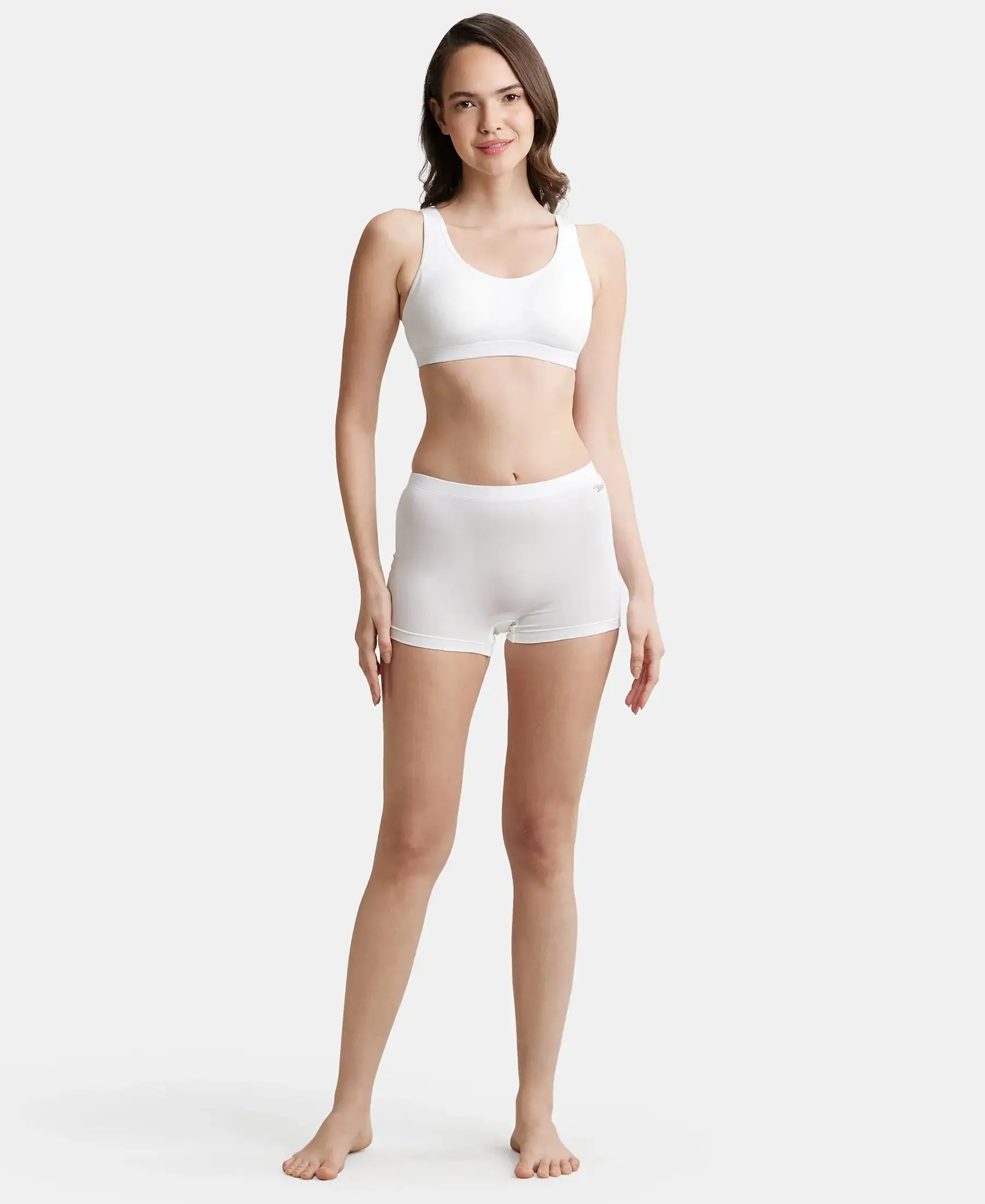 Wirefree Padded Super Combed Cotton Elastane Stretch Full Coverage Slip-On Uniform Bra with Concealed Underband - White