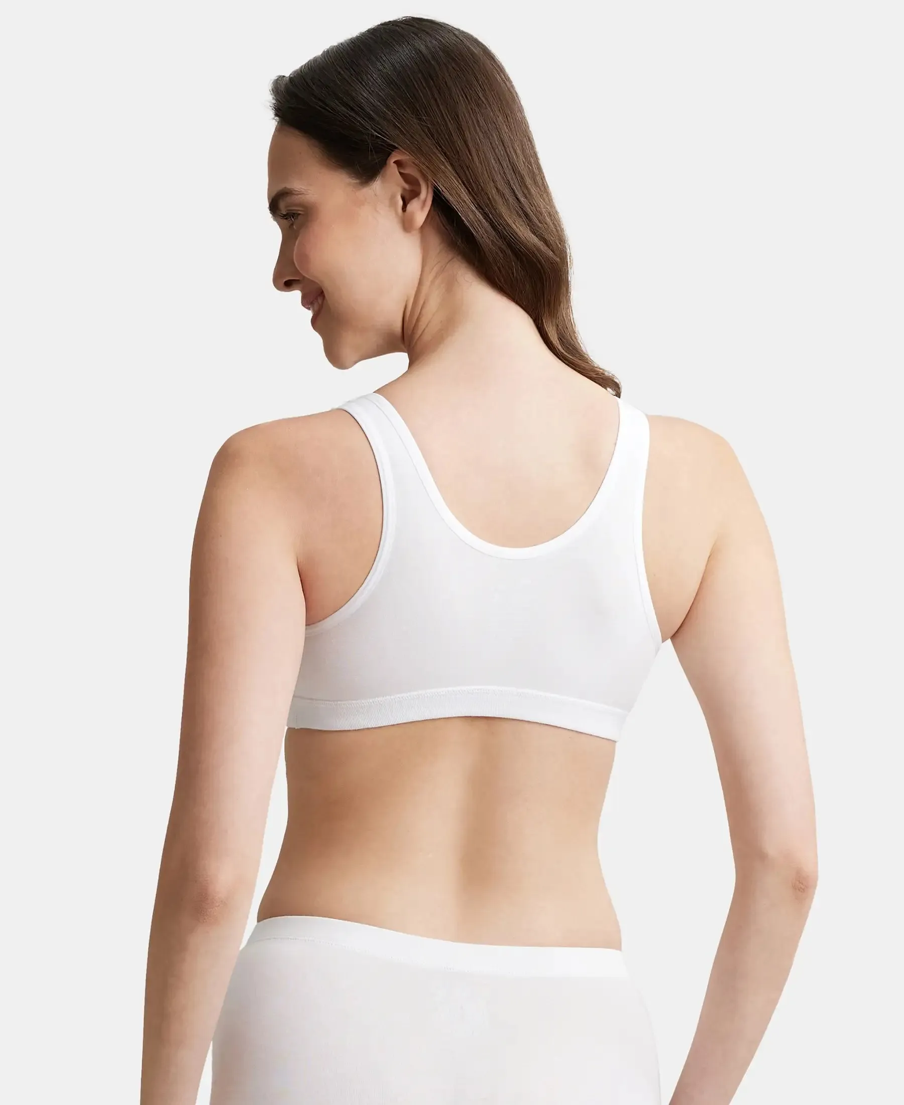 Wirefree Padded Super Combed Cotton Elastane Stretch Full Coverage Slip-On Uniform Bra with Concealed Underband - White