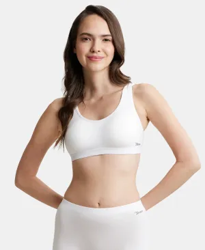 Wirefree Padded Super Combed Cotton Elastane Stretch Full Coverage Slip-On Uniform Bra with Concealed Underband - White