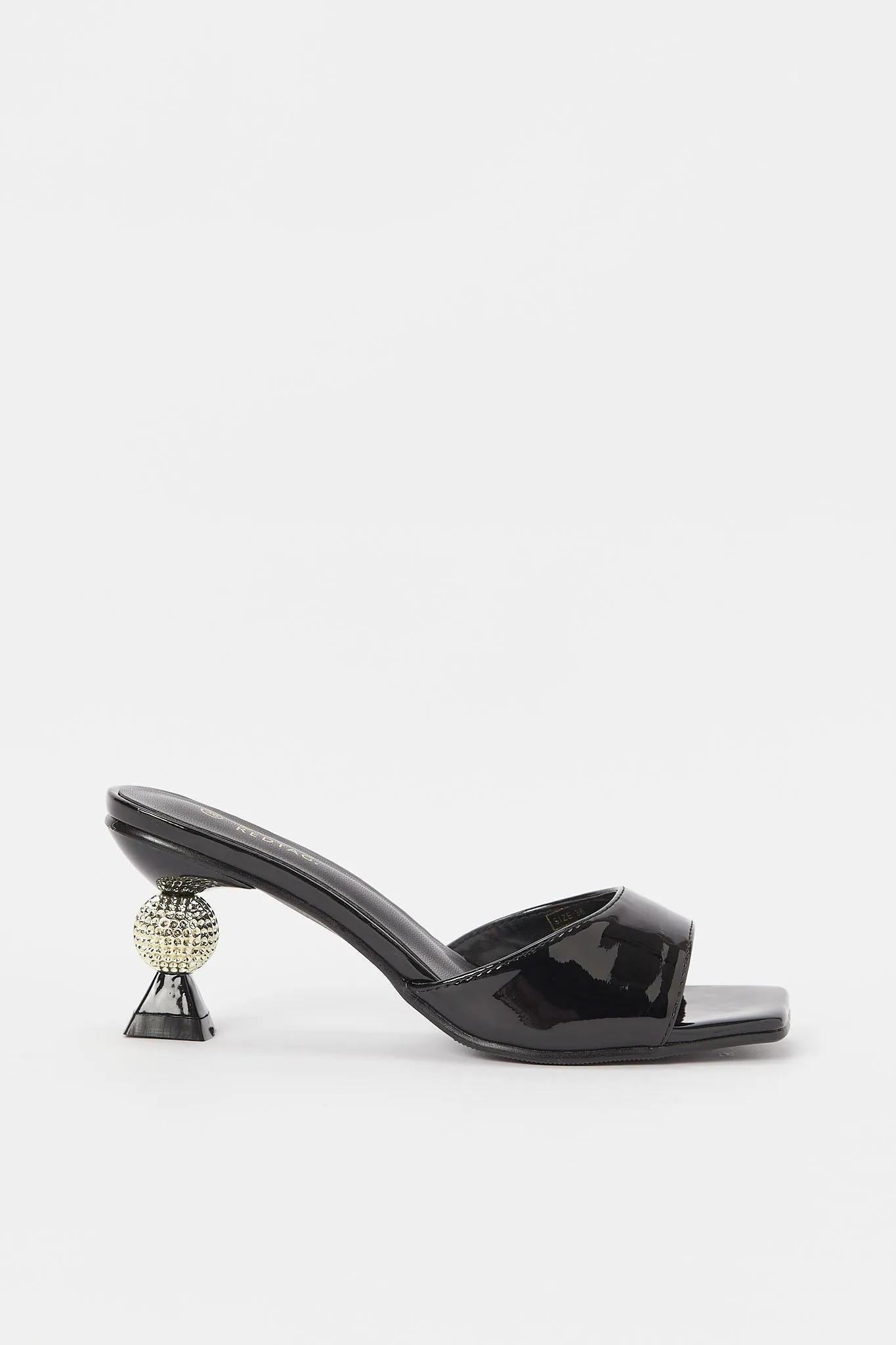 Women Black Patent Mule With Gold Heel