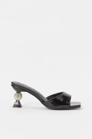 Women Black Patent Mule With Gold Heel