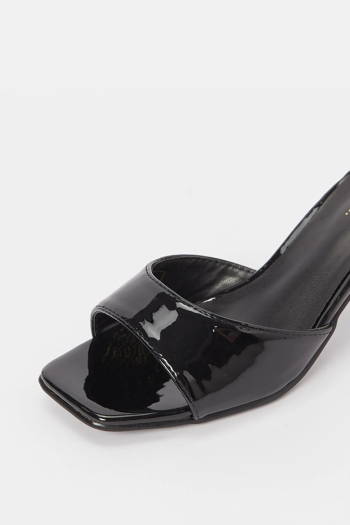 Women Black Patent Mule With Gold Heel