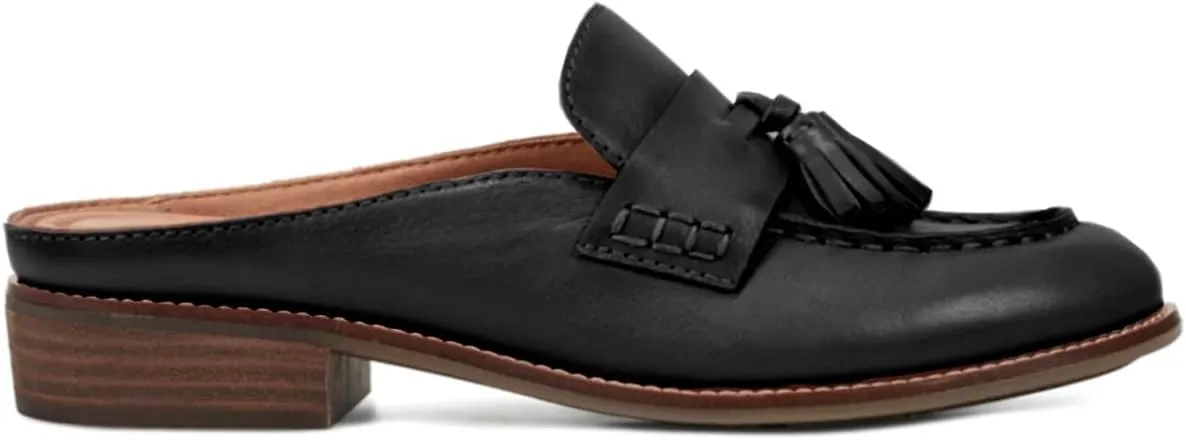 Women Flat Tassel Mules Closed Round Toe Slip On Fringe Loafers Backless 1 Inch Low Chunky Stacked Heeled Sandals Suede Metallic Slip-Ons Clogs Comfy Slide Slippers Daily Casual 4-11 M US