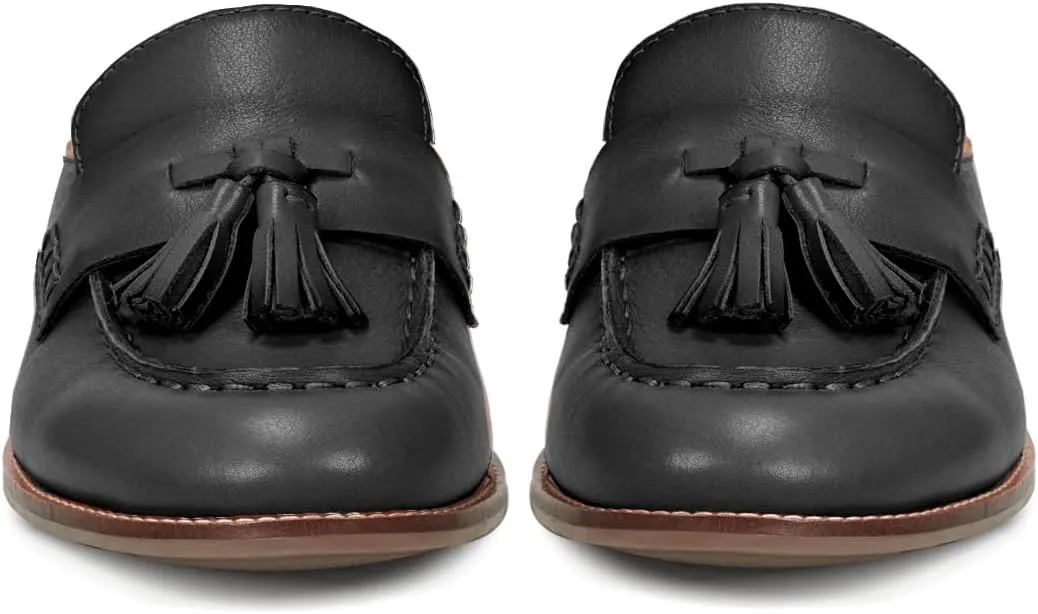 Women Flat Tassel Mules Closed Round Toe Slip On Fringe Loafers Backless 1 Inch Low Chunky Stacked Heeled Sandals Suede Metallic Slip-Ons Clogs Comfy Slide Slippers Daily Casual 4-11 M US