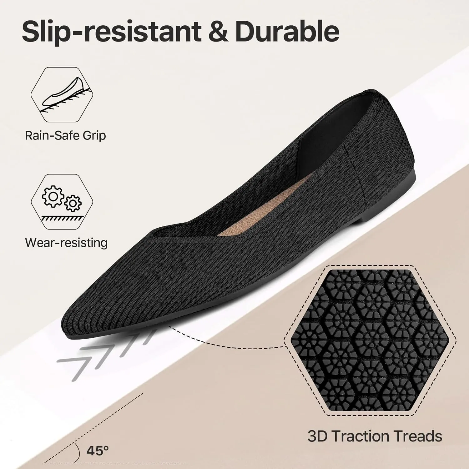 Women Flats Non-Slip Shoes Pointed Toe Knit Ballet Softable Casual Shoes Work Flats Comfortable Dressy for Woman