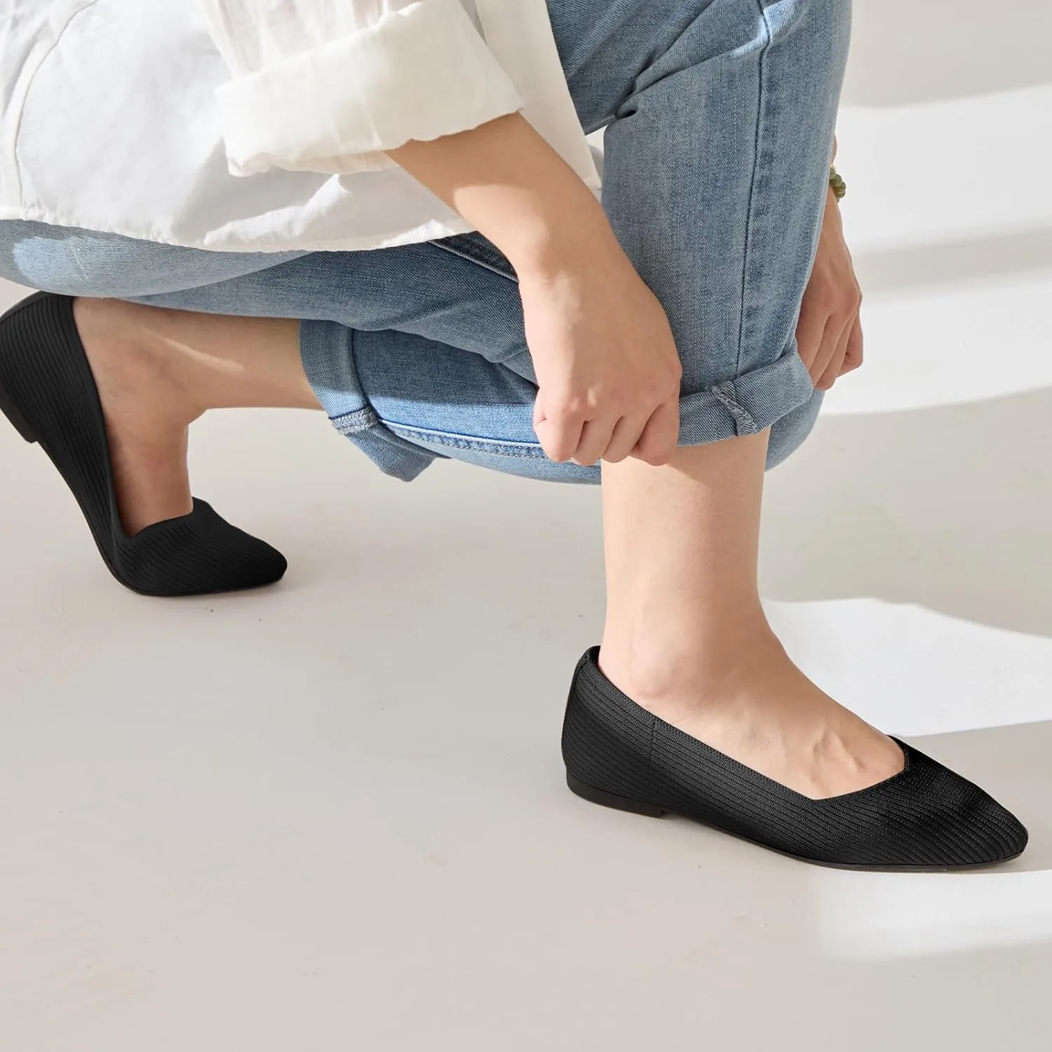 Women Flats Non-Slip Shoes Pointed Toe Knit Ballet Softable Casual Shoes Work Flats Comfortable Dressy for Woman