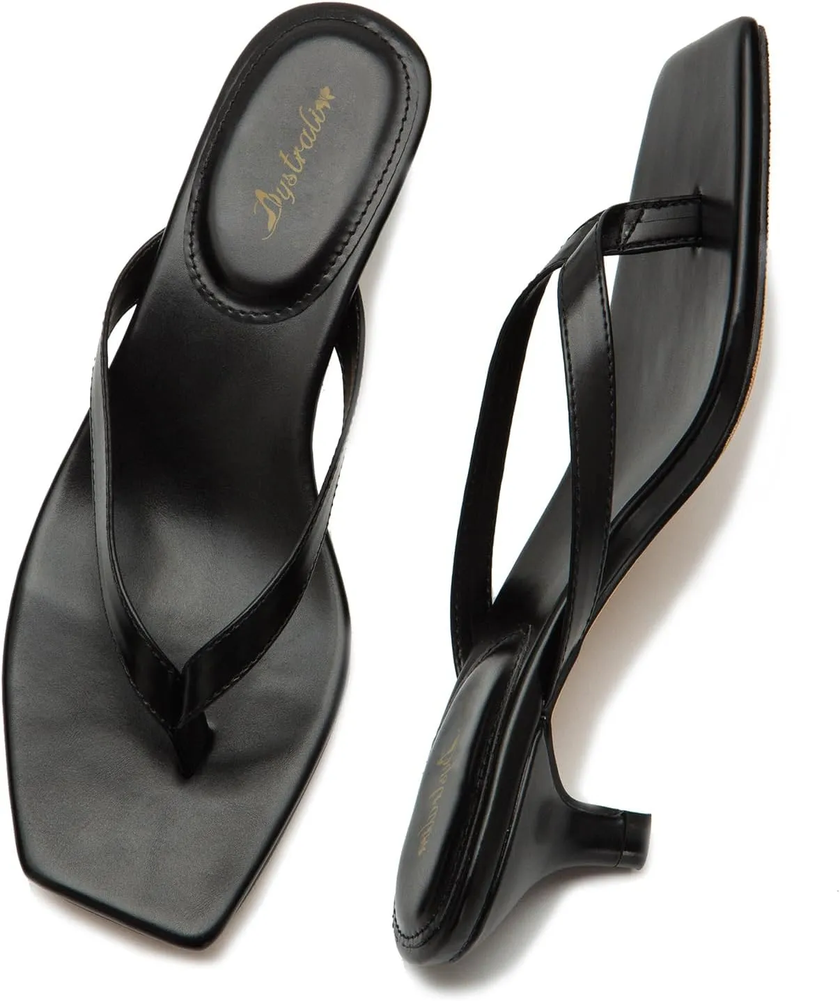Women Flip-Flops Mules Kitten Heels Square Toe Thong Sandals Matte Comfy 1 inch Low Heel Slippers T-Straps Open Toe Outdoor Beach Summer Slip On Sandal Heels Basic Chic 4-11 M US