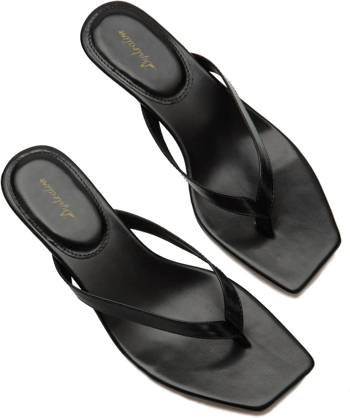 Women Flip-Flops Mules Kitten Heels Square Toe Thong Sandals Matte Comfy 1 inch Low Heel Slippers T-Straps Open Toe Outdoor Beach Summer Slip On Sandal Heels Basic Chic 4-11 M US