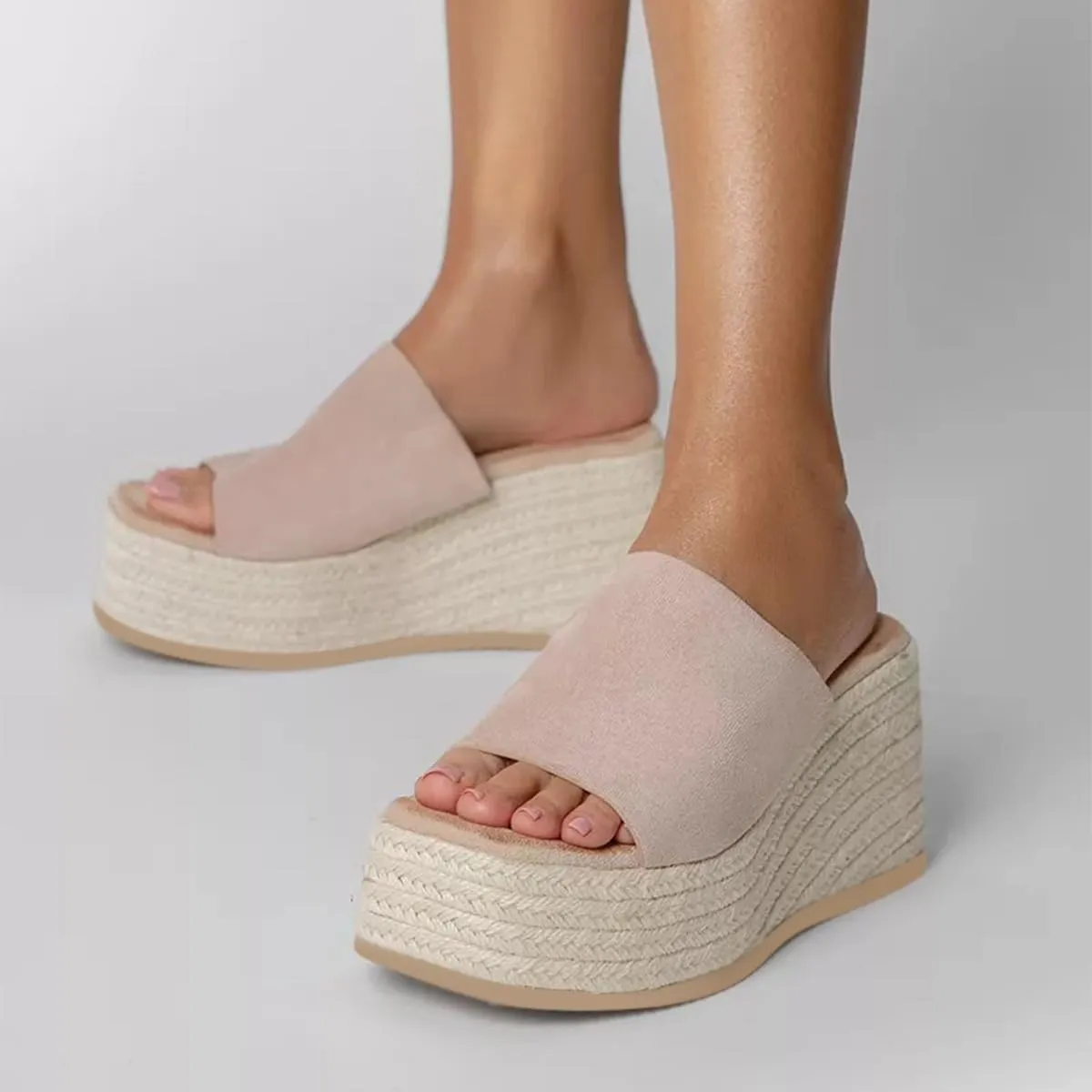Women Platform Wedges Open Toe Espadrille Sandals Slip On High Heel Mules Comfy Summer Dress Slides Shoes Size 4-16 US