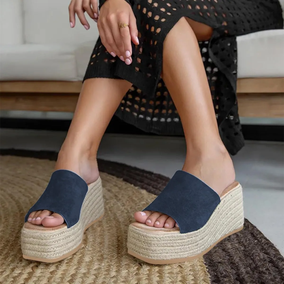 Women Platform Wedges Open Toe Espadrille Sandals Slip On High Heel Mules Comfy Summer Dress Slides Shoes Size 4-16 US