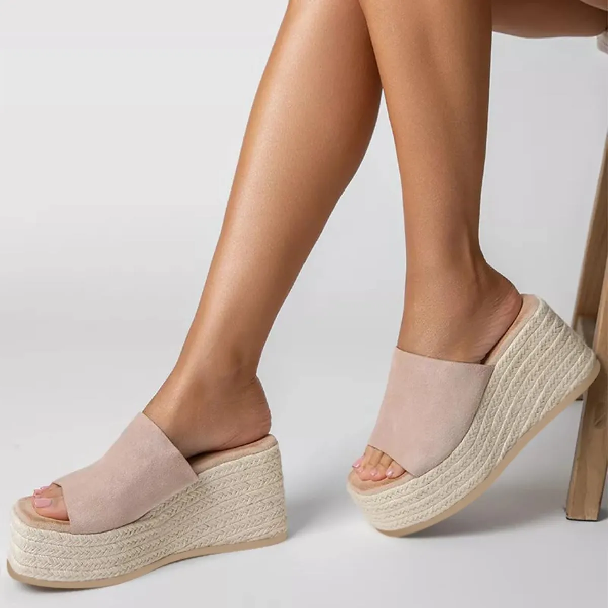 Women Platform Wedges Open Toe Espadrille Sandals Slip On High Heel Mules Comfy Summer Dress Slides Shoes Size 4-16 US