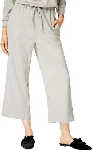 Women' s Faux Suede Soft Cropped Pants Light Grey XS