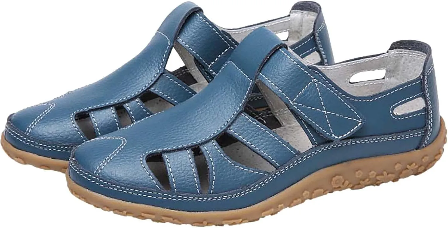 Women Summer Hollow Out Flat Sandals with Closed Toe Casual Slip-On Work Shoes Soft Dressy Footwear Sandal
