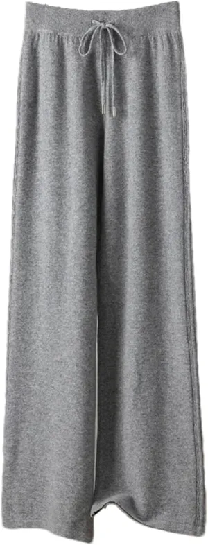Women Wide Leg Wool Knitted Soft Pants Classic Lace Up Drawstring Warm Trousers