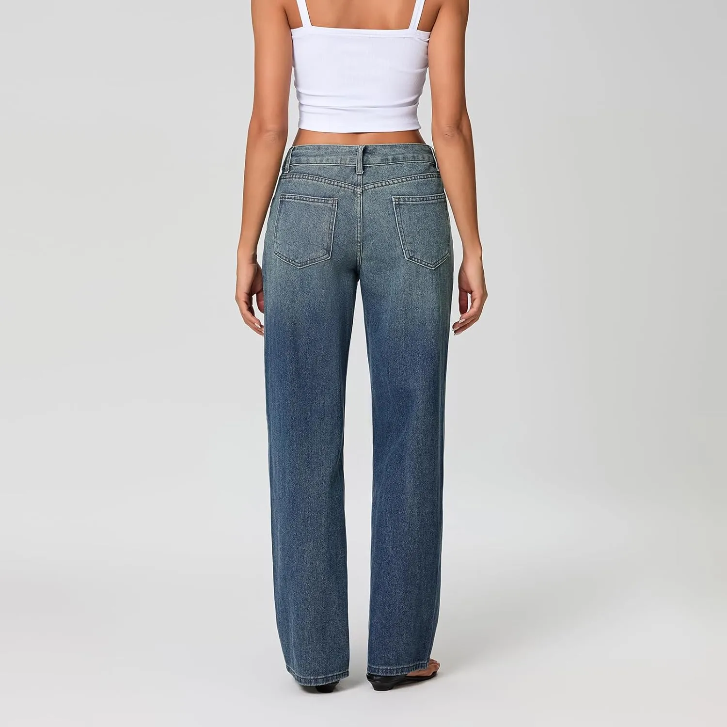 Women Y2k Low Rise Baggy Jeans Loose Fit Boyfriend Straight Wide Leg Jeans Trendy Stretch Long Denim Pants