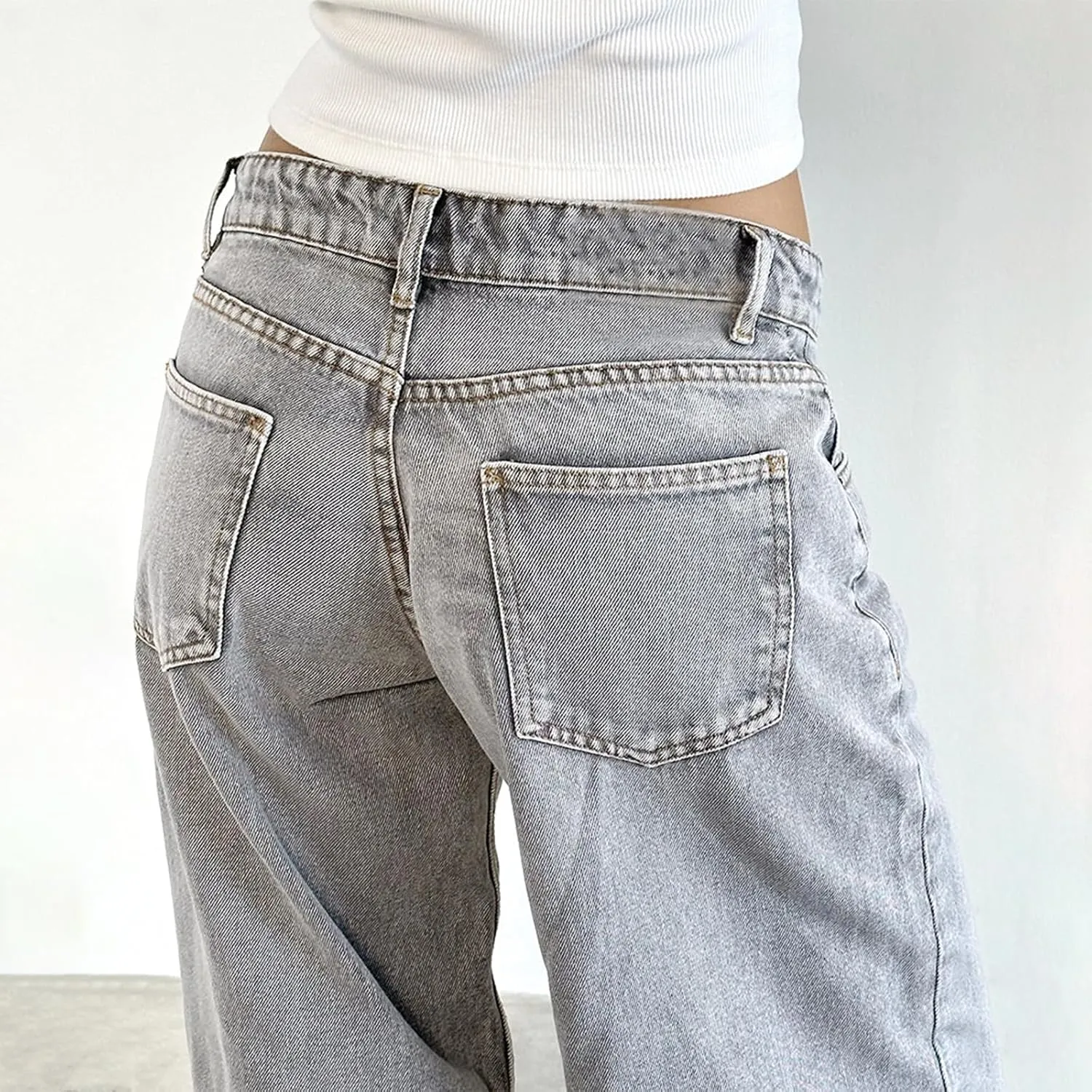 Women Y2k Low Rise Baggy Jeans Loose Fit Boyfriend Straight Wide Leg Jeans Trendy Stretch Long Denim Pants