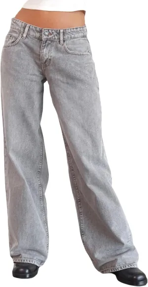 Women Y2k Low Rise Baggy Jeans Loose Fit Boyfriend Straight Wide Leg Jeans Trendy Stretch Long Denim Pants